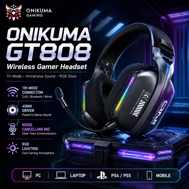 Home Cinema Amazon - ONIKUMA GT808 Kablosuz Oyun Kulaklığı Üç