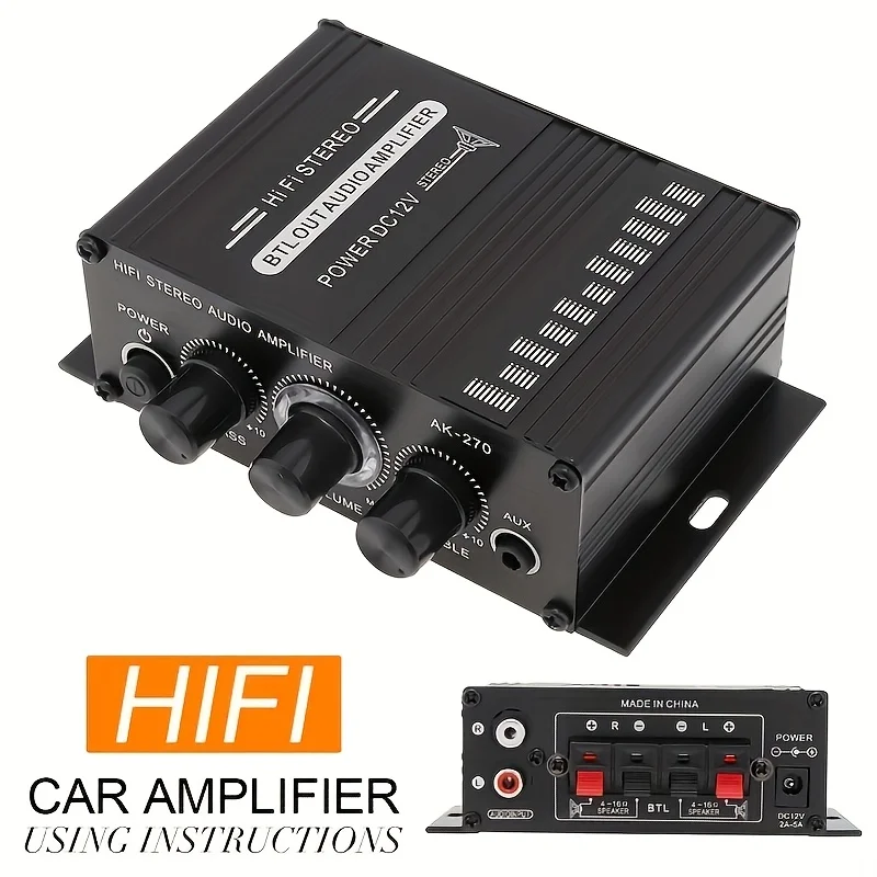 Home Cinema Ampli - AK-270 400W Mini Güç Amplifikatörü 12V/24V